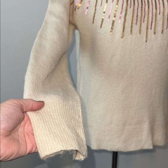 143 Story Chic Cream Sweater Gold Pink Sequin Design Women's Small - Picture 4 of 6